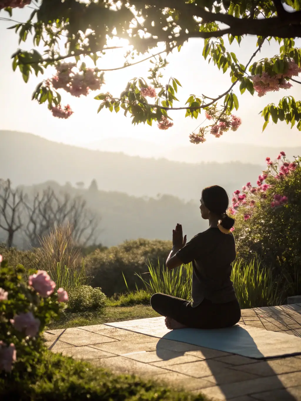 An image showing a person doing yoga in a serene natural setting, emphasizing the importance of joint, muscle, and bone health, which Yireh Vital's products support.